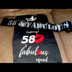 Women’s  58 And Fabulous T Shirt Black/ Sash And Crown Set Sz XL- New!!